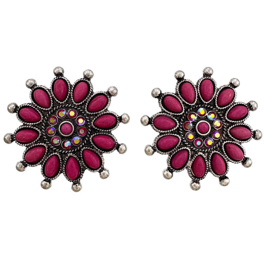 Western Daisy Flower AB Cabochon Stud Earrings