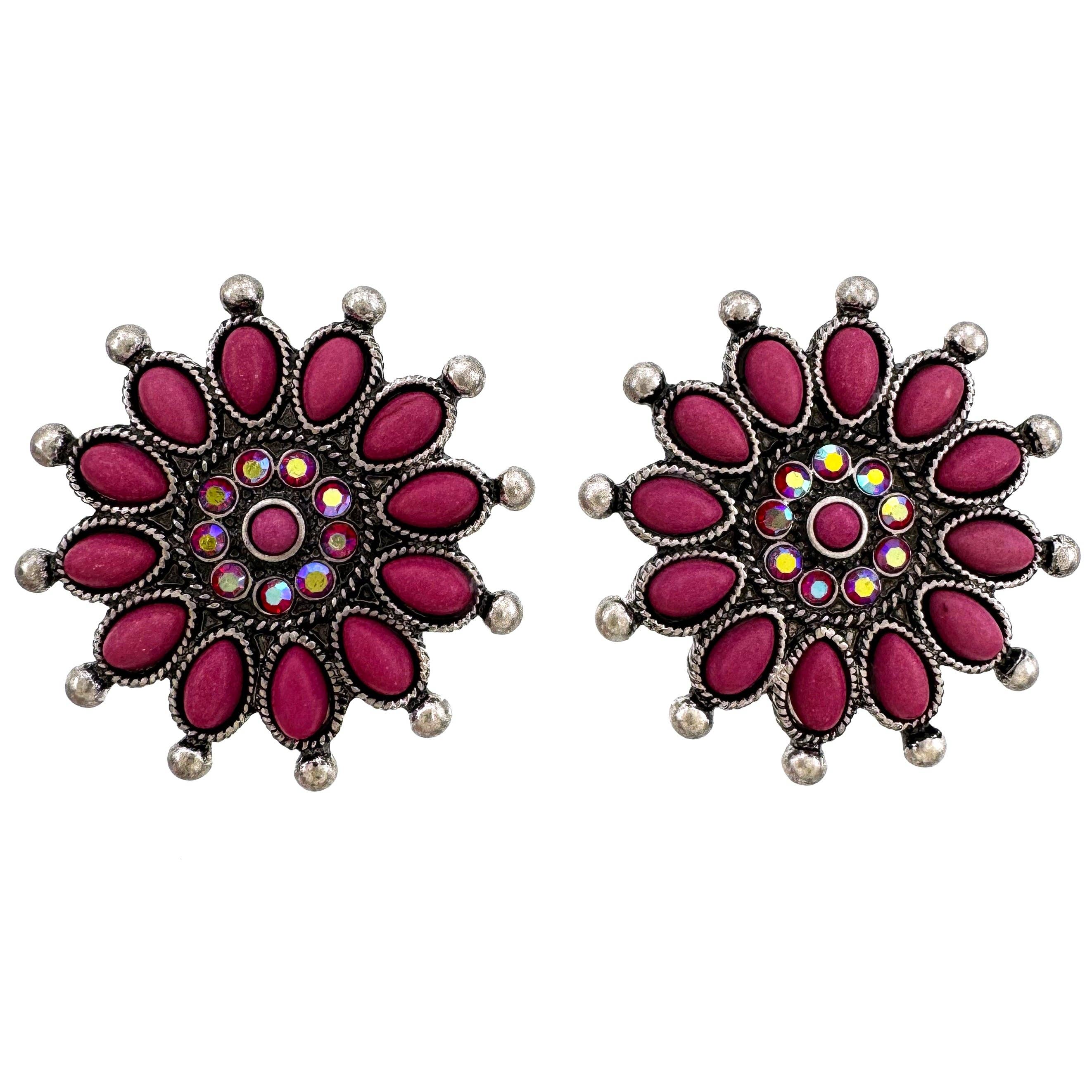 Western Daisy Flower AB Cabochon Stud Earrings