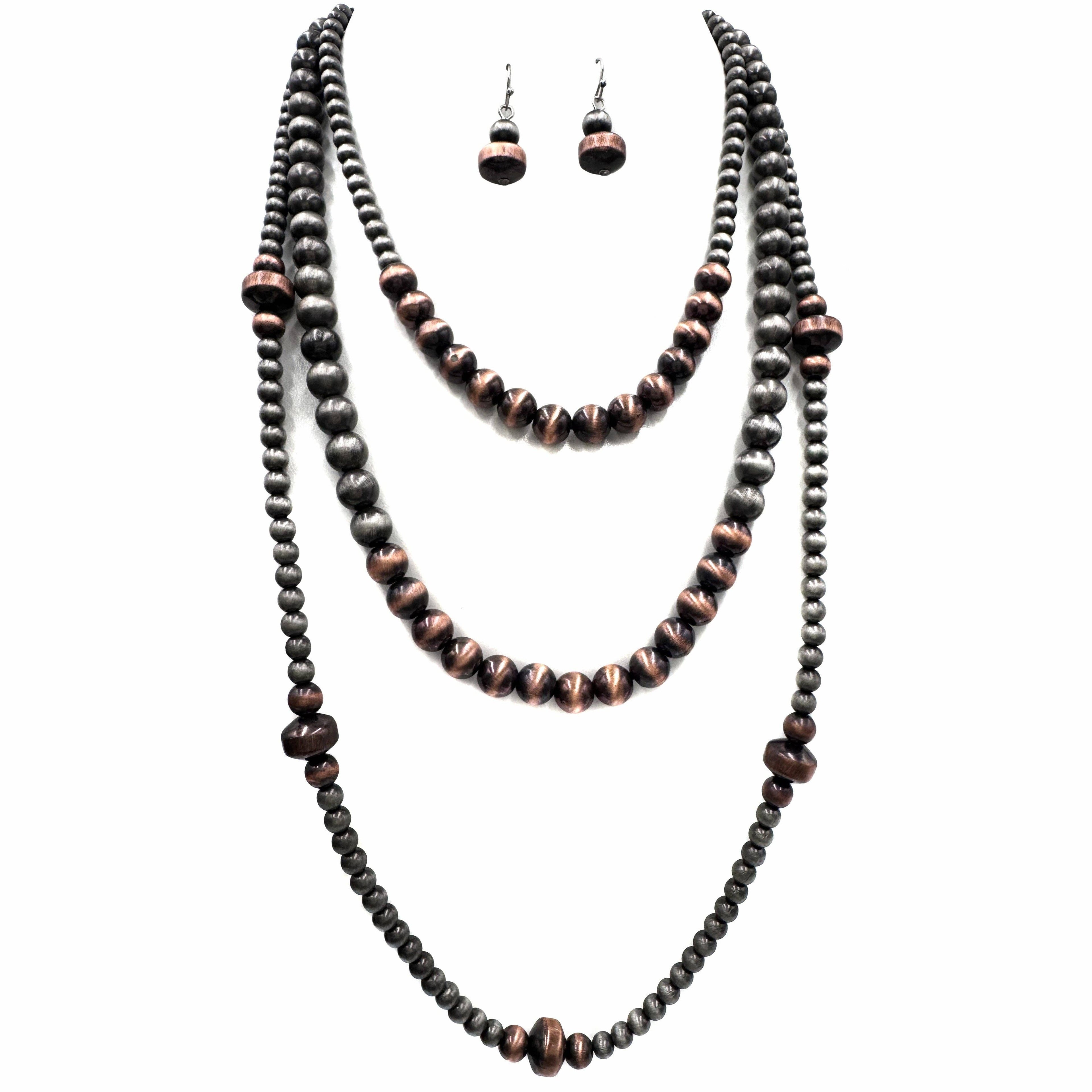 Navajo Beads Three Layer Necklace Earrings Set