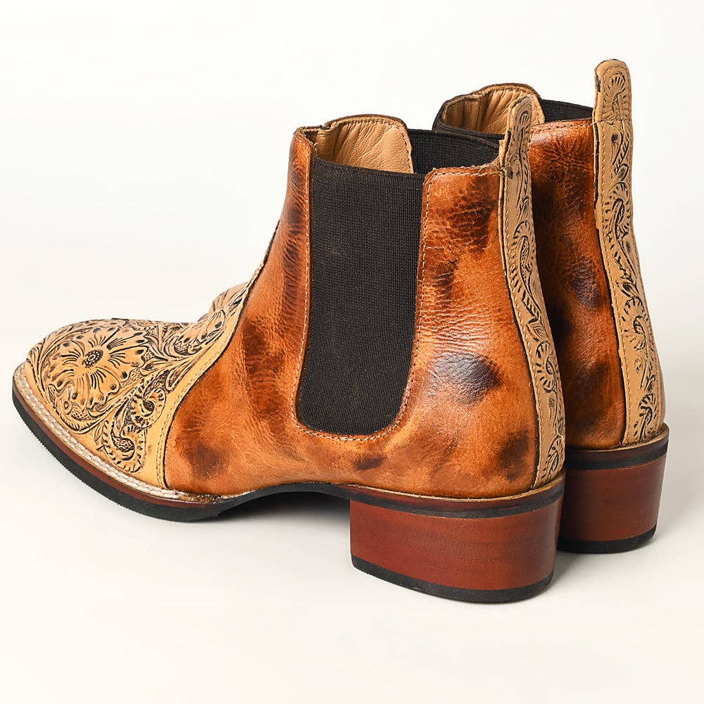 Hand Tooled Genuine Western Leather Riding Ankle Boot
