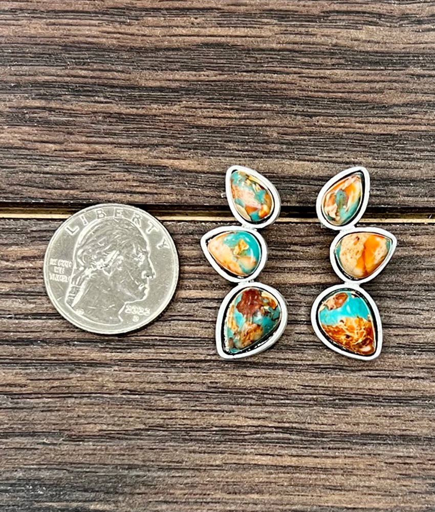 726496, Big 1.4" Western Gemstone Stud Earrings