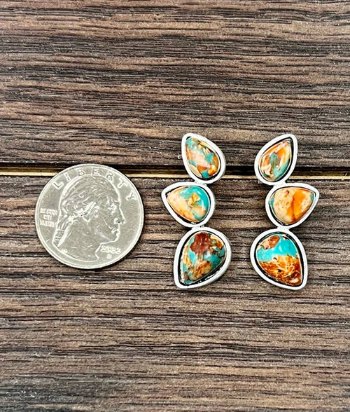 726496, Big 1.4" Western Gemstone Stud Earrings