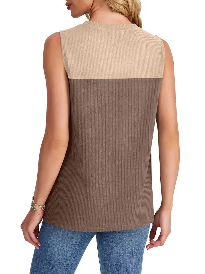 Color Block Sleeveless Tank Top Casual Summer Knit Blouse