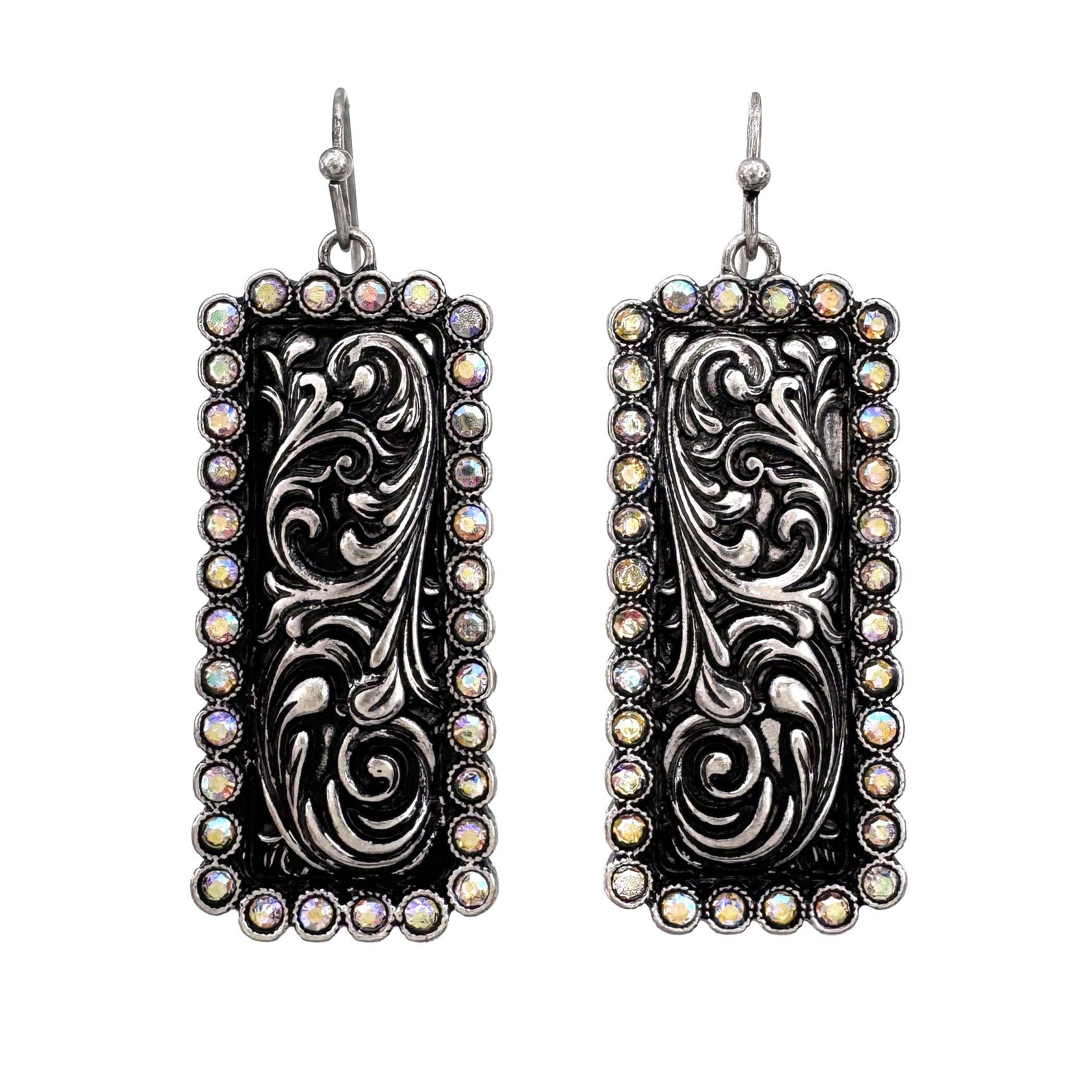 AB Rhinestone Western Bar Pendant Necklace Earrings