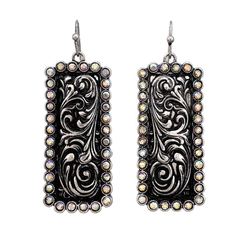 AB Rhinestone Western Bar Pendant Necklace Earrings