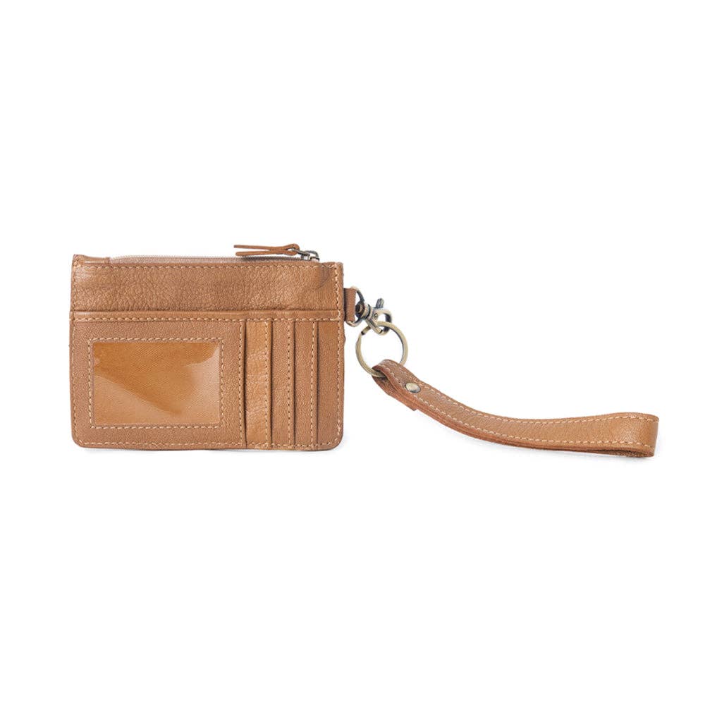 Hand Hewn Western Card Holder for Women in Light Brown with handtooled detail