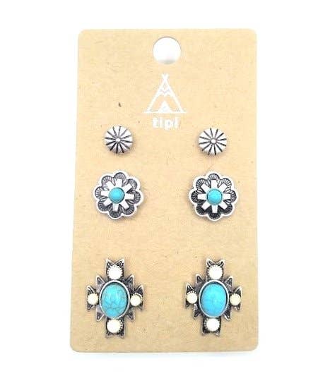 Western 3 Pair Turquoise Earring Set