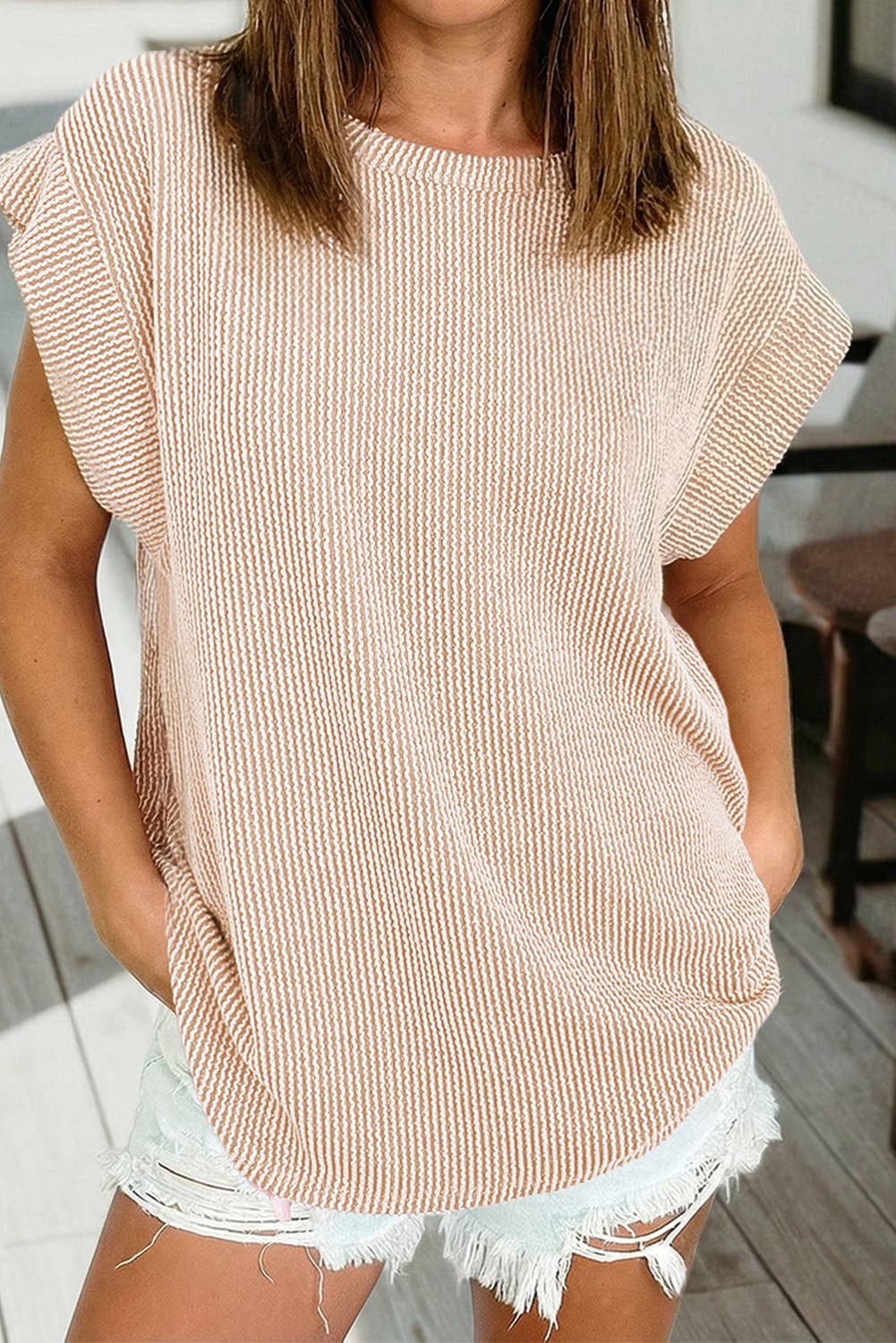 Spring 2026Twisted Rib Wide Sleeve Crew Neck T Shirt (S-2XL)