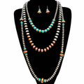 Navajo Beads Three Layer Necklace Earrings Set