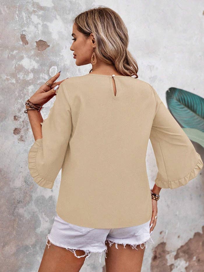 Women’s Solid Ruffle Sleeve Loose Fit Summer Blouse