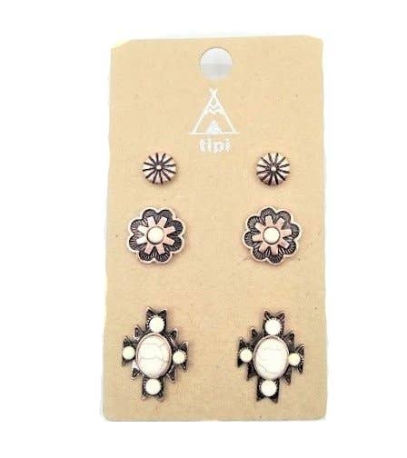 Western 3 Pair Turquoise Earring Set