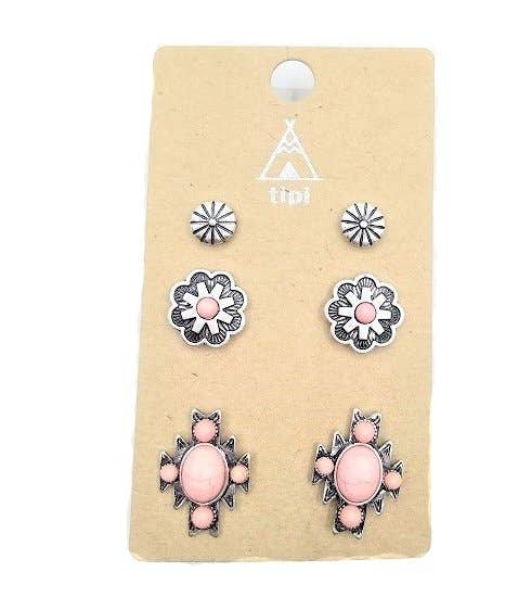Western 3 Pair Turquoise Earring Set