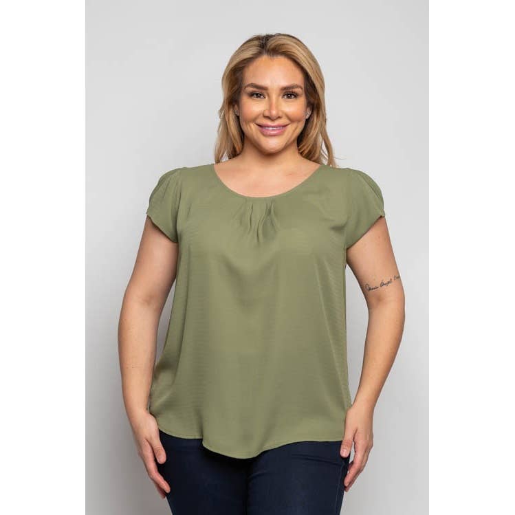 PLUS SIZE PLEATED TULIP SLEEVE BLOUSE