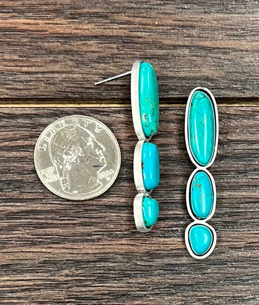 725268, 2" Western Turquoise Stud Earrings