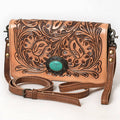 Hand Tooled Floral Leather Western Organiser Bag with Concho
