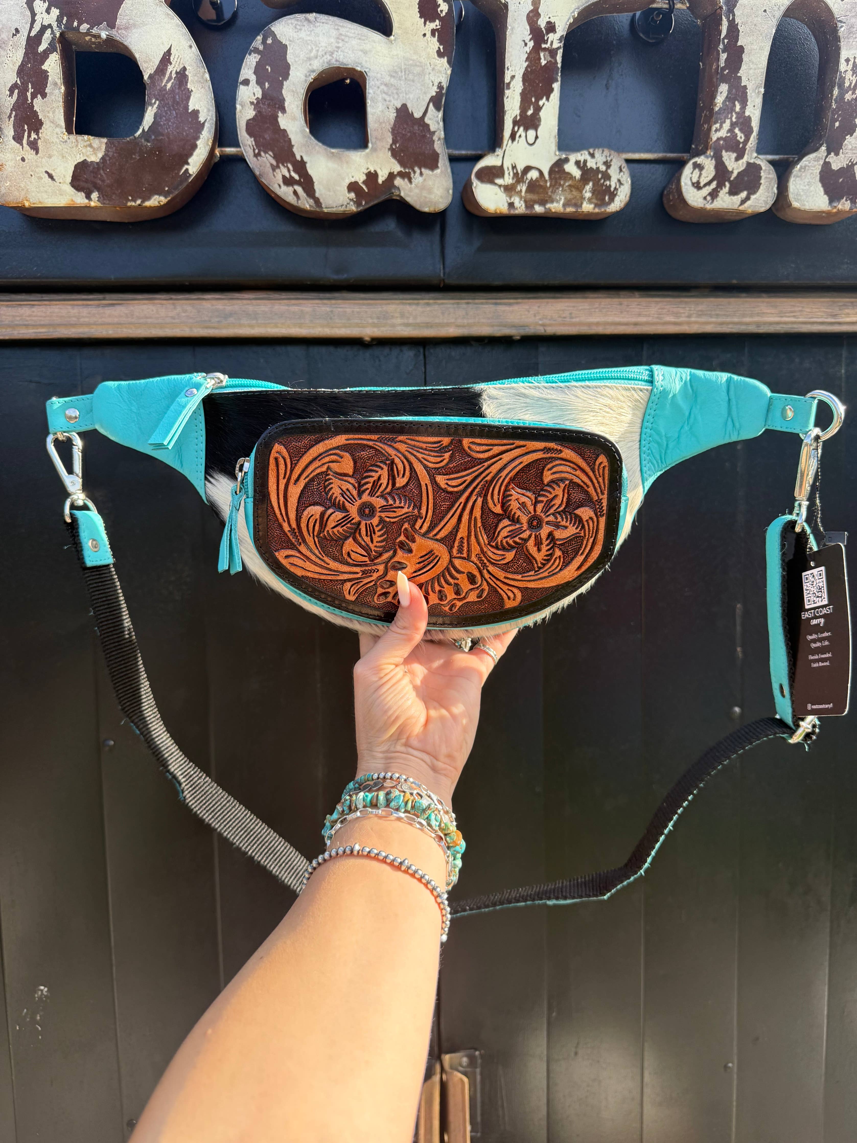 Coastline Carry Sling | Turquoise Tooled Cowhide