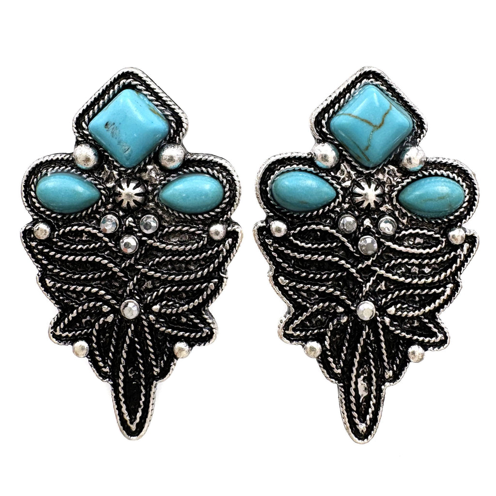 Boot Stitch Pattern Floral Turquoise Stone Earrings