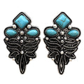 Boot Stitch Pattern Floral Turquoise Stone Earrings