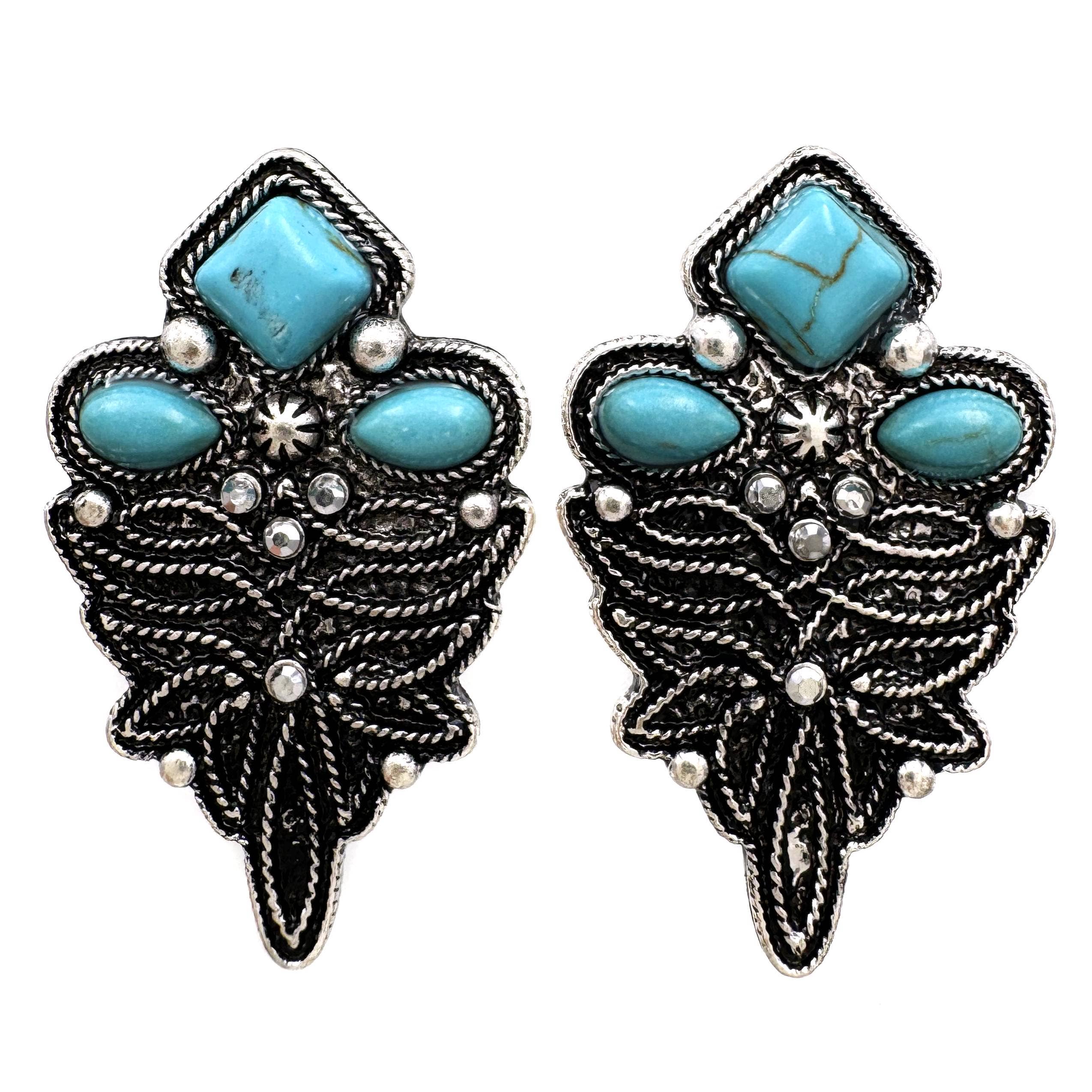 Boot Stitch Pattern Floral Turquoise Stone Earrings