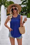Solid Lace Tank Top Sleeveless Pleated Loose Summer