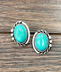 724199, Western 20mm Oval Turquoise Stud Earrings