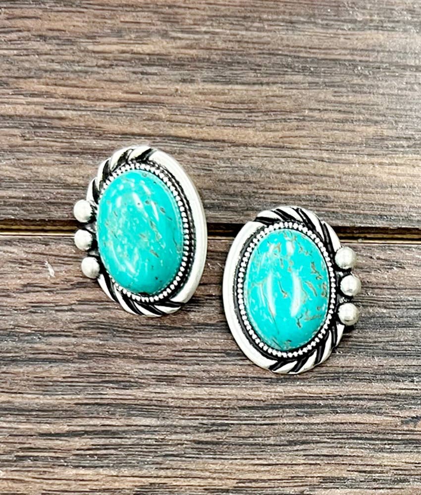 724199, Western 20mm Oval Turquoise Stud Earrings