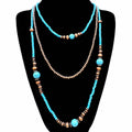Three Strand Turquoise Stone Beads Navajo Long Necklace