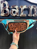 Coastline Carry Sling | Turquoise Tooled Cowhide