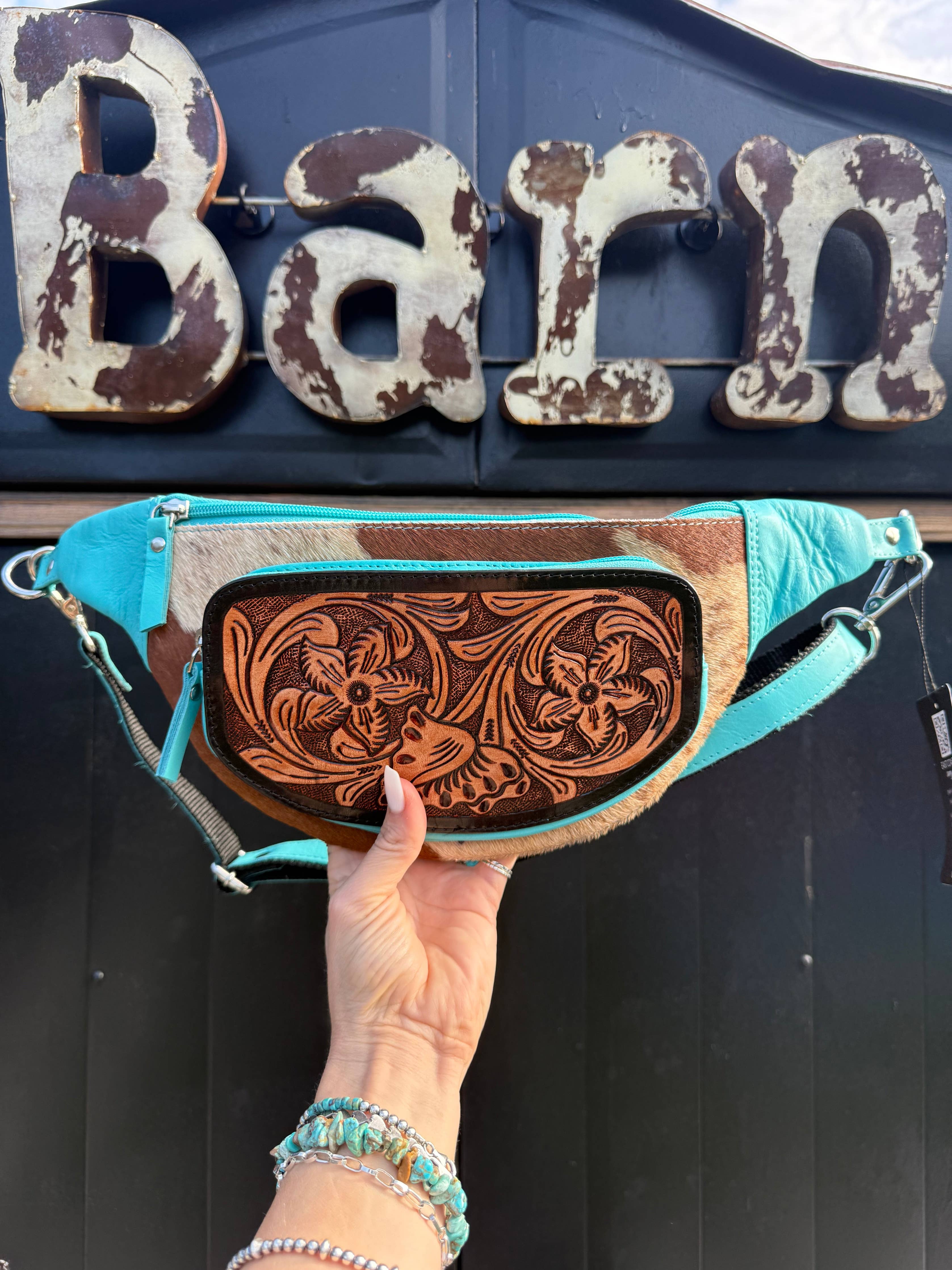 Coastline Carry Sling | Turquoise Tooled Cowhide