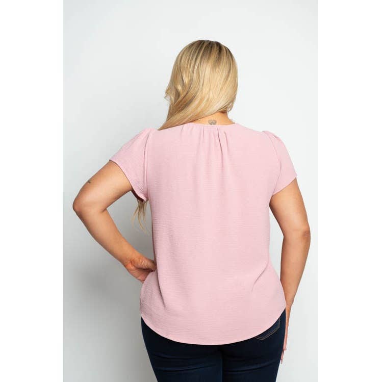 PLUS SIZE V NECK SHORT SLEEVE BLOUSE