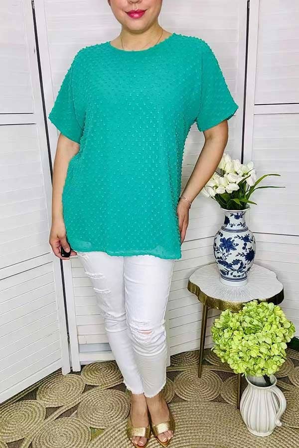 Western mint dot short sleeve women's boutique tops GJQ15830