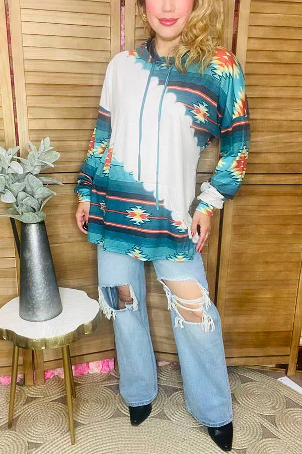 Aztec printed women hoodie top w/front pocket XCH11463