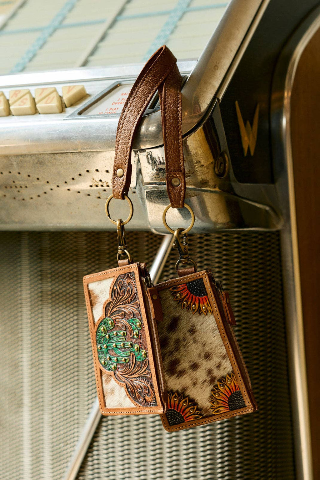 Hand Hewn Western Card Holder for Women in Light Brown with handtooled detail
