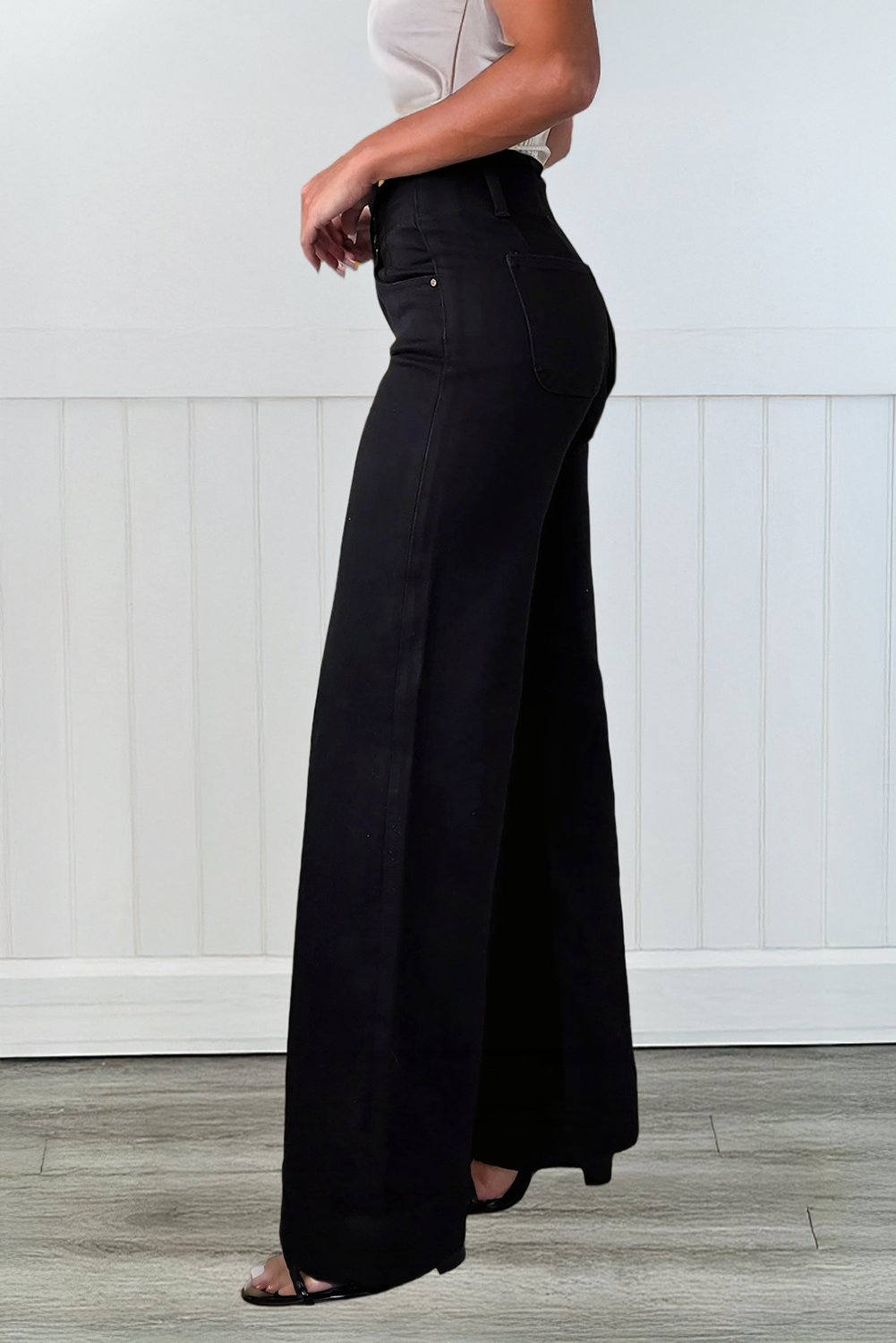 LAS Black 2-Button High Waist Flared Bottom Jeans (4-16)