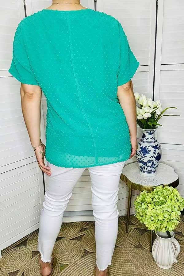 Western mint dot short sleeve women's boutique tops GJQ15830