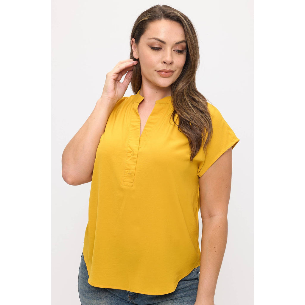 PLUS SIZE RELAXED FIT SHORT SLEEVE V NECK BLOUSE