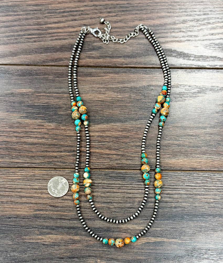 739798, 22" Western Gemstone 2-trand Necklace