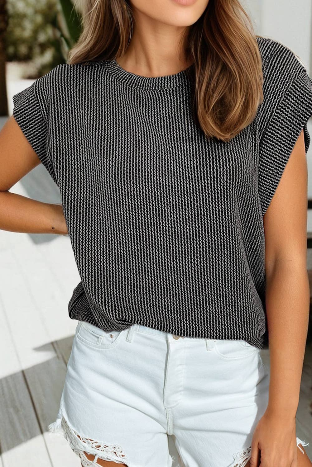 Spring 2026Twisted Rib Wide Sleeve Crew Neck T Shirt (S-2XL)