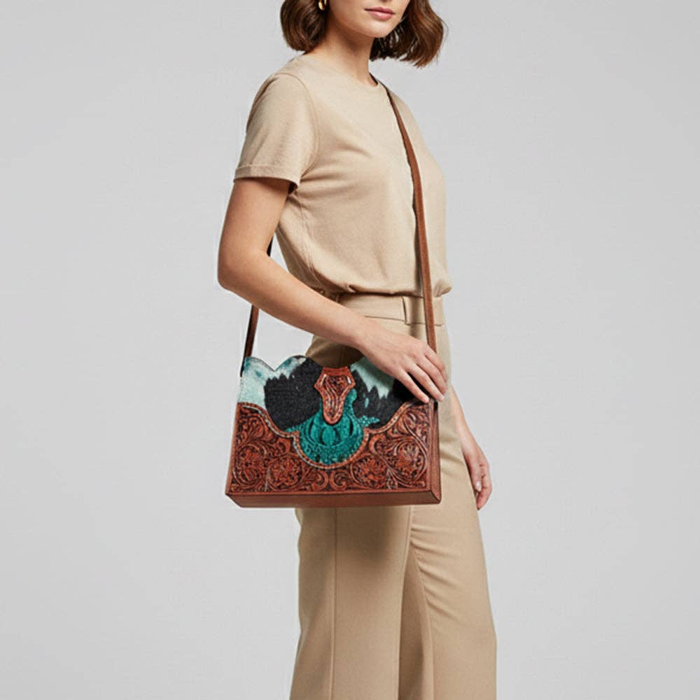 1586 Crossbody Hand Tooled Genuine Western Leather Women Bag
