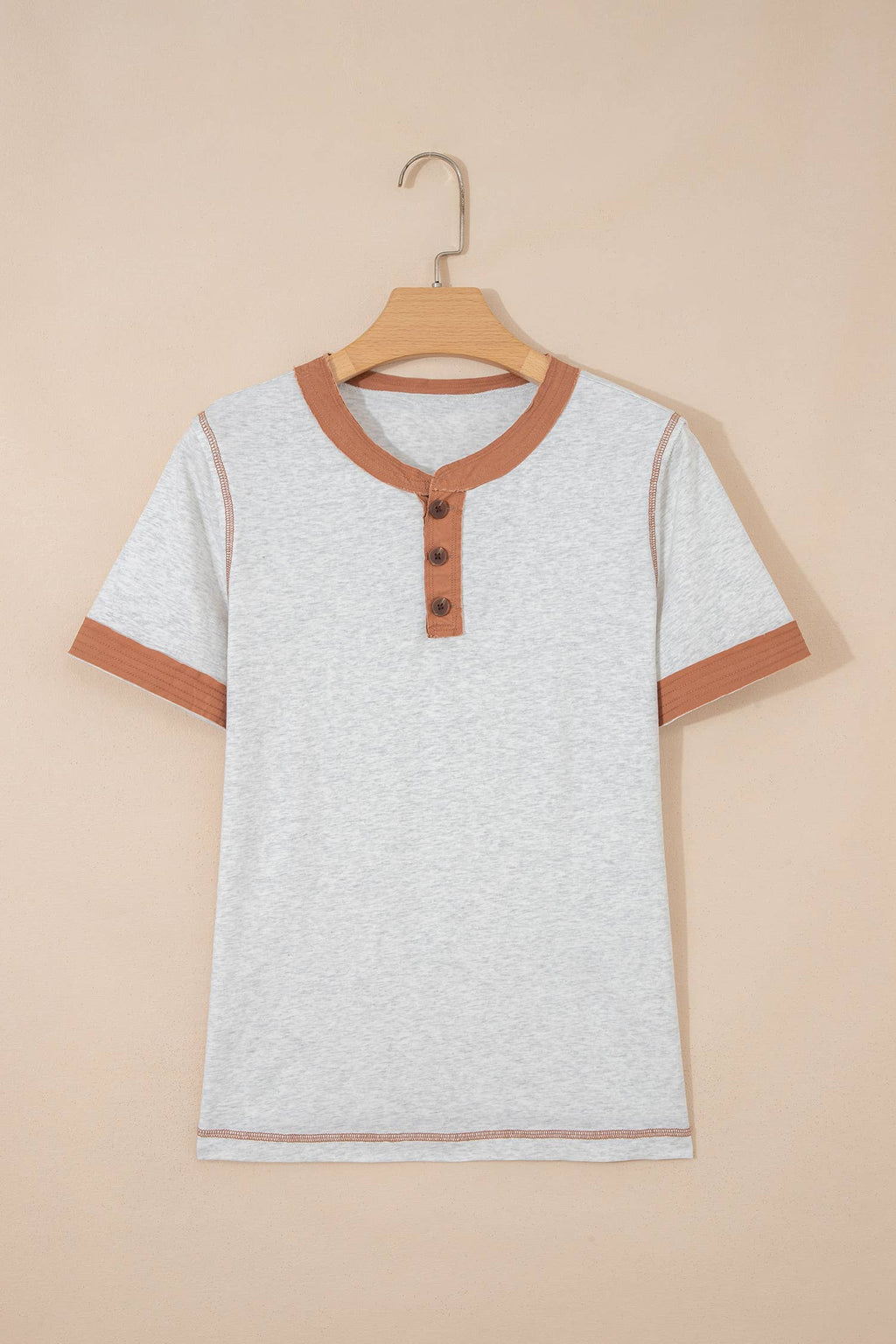 Plus Size Raw Seam Color Block Buttoned Henley Tee (S-4X)