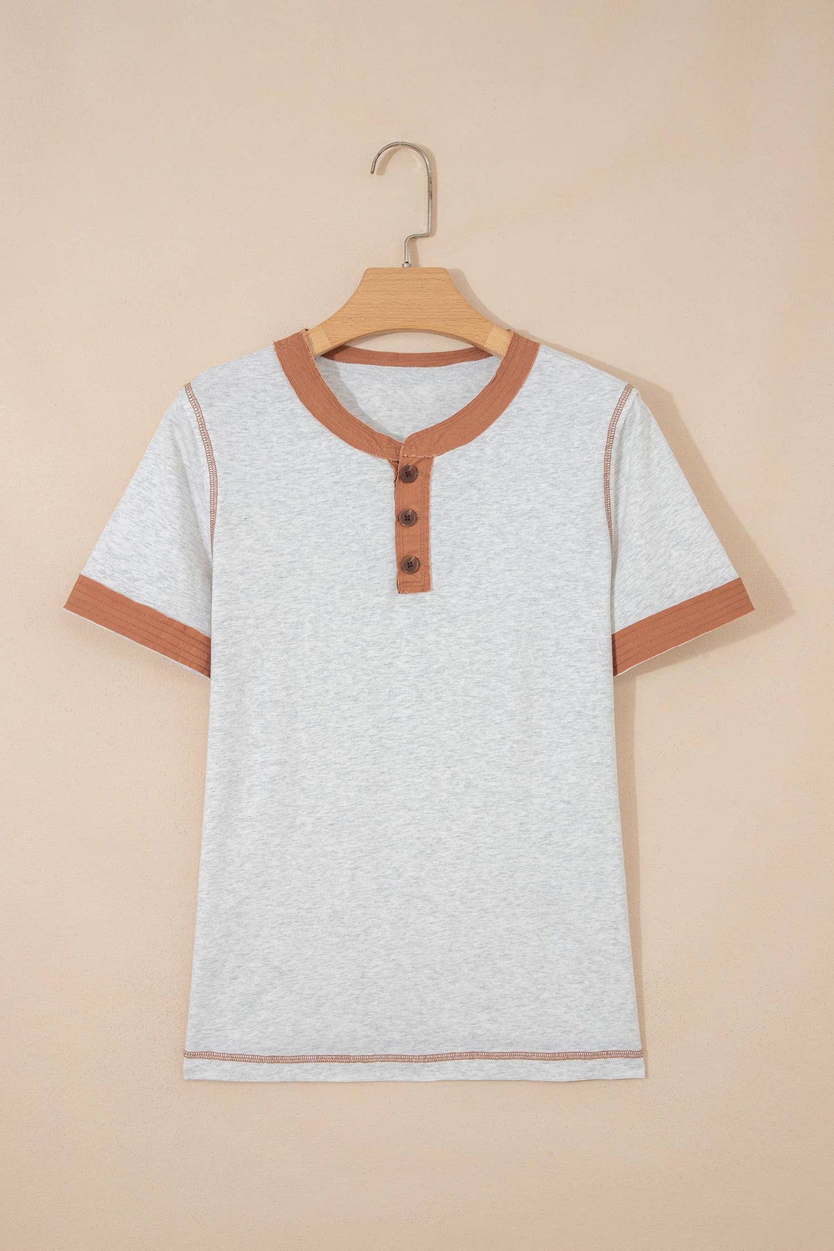 Plus Size Raw Seam Color Block Buttoned Henley Tee (S-4X)