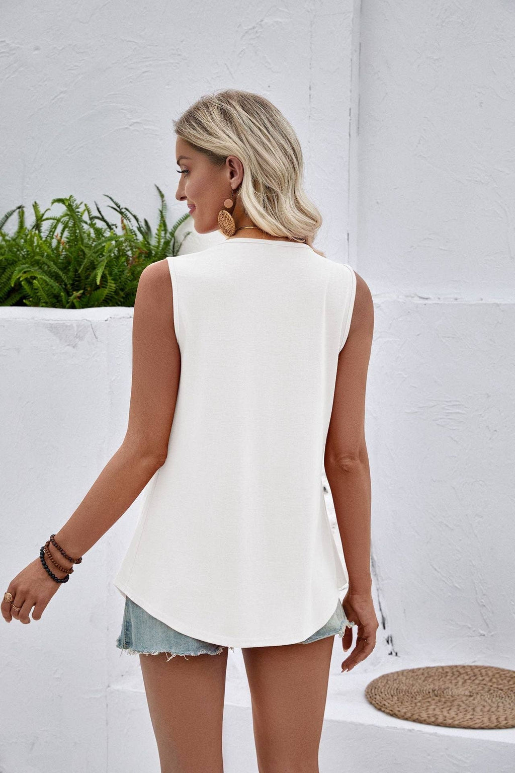 Solid Lace Tank Top Sleeveless Pleated Loose Summer