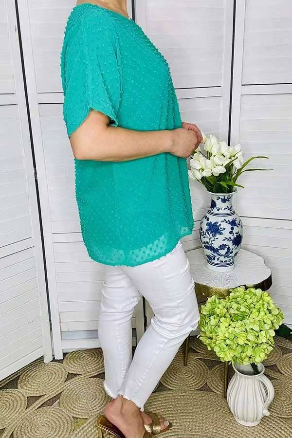 Western mint dot short sleeve women's boutique tops GJQ15830
