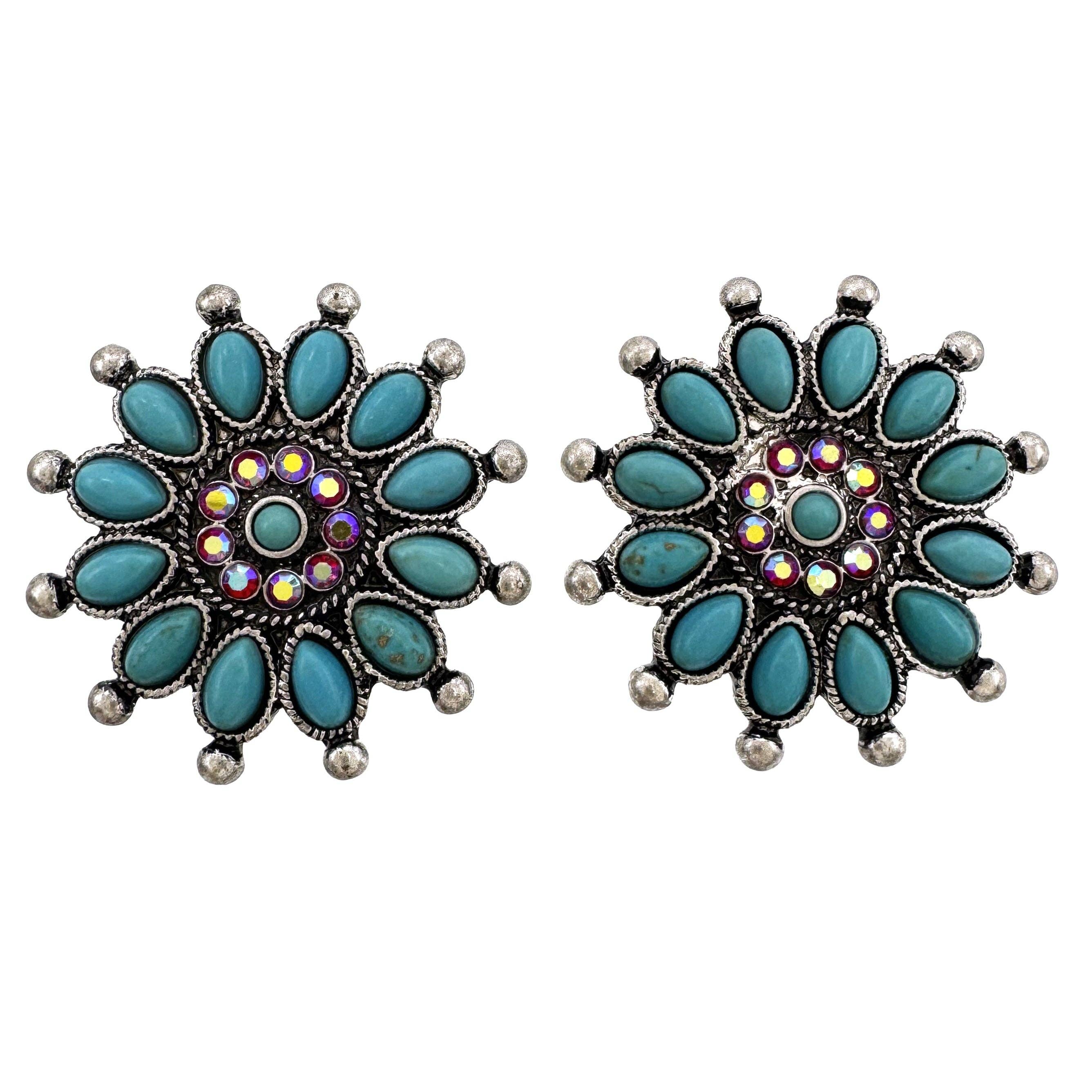 Western Daisy Flower AB Cabochon Stud Earrings