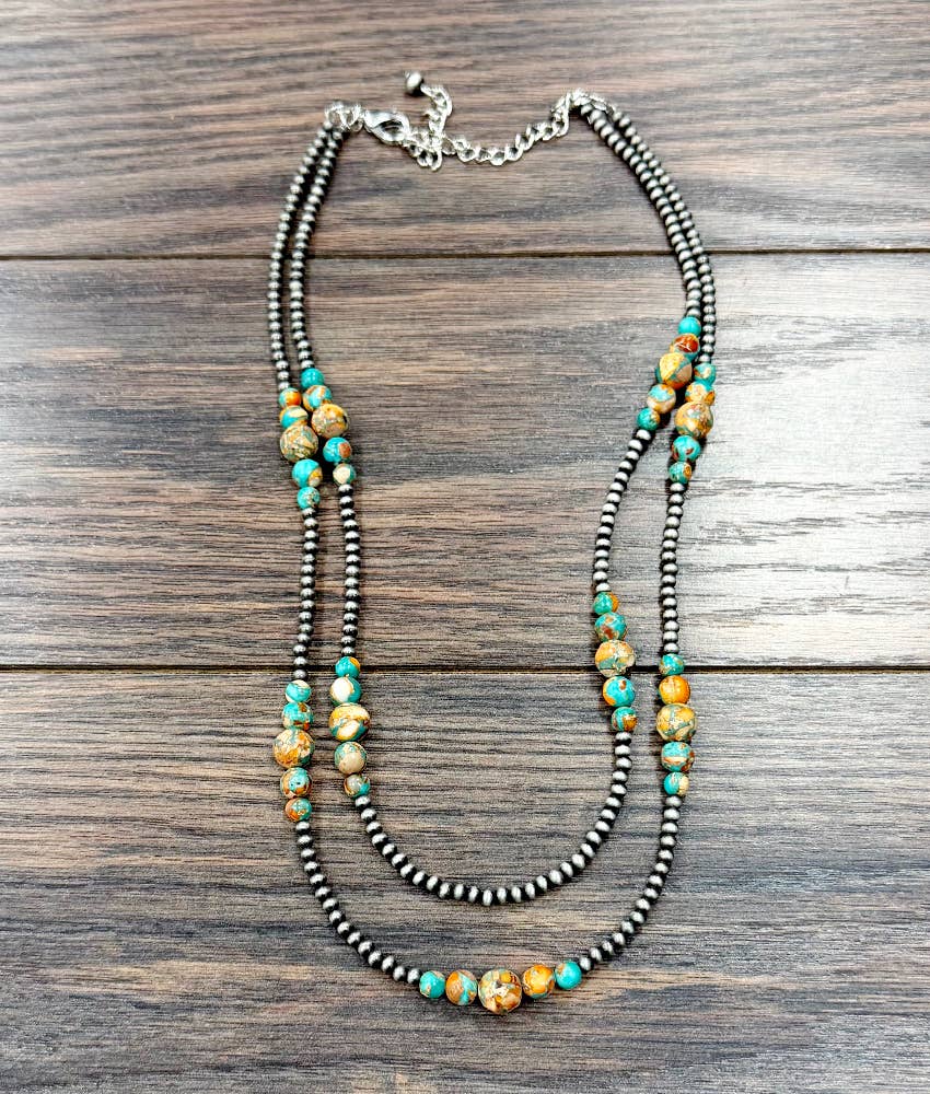 739798, 22" Western Gemstone 2-trand Necklace