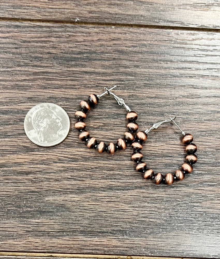 724503, 1" 6mm Copper Western Bead Hoop Earrings