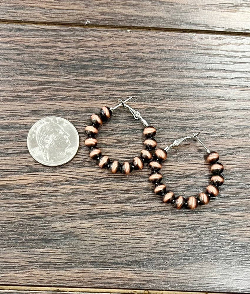 724503, 1" 6mm Copper Western Bead Hoop Earrings