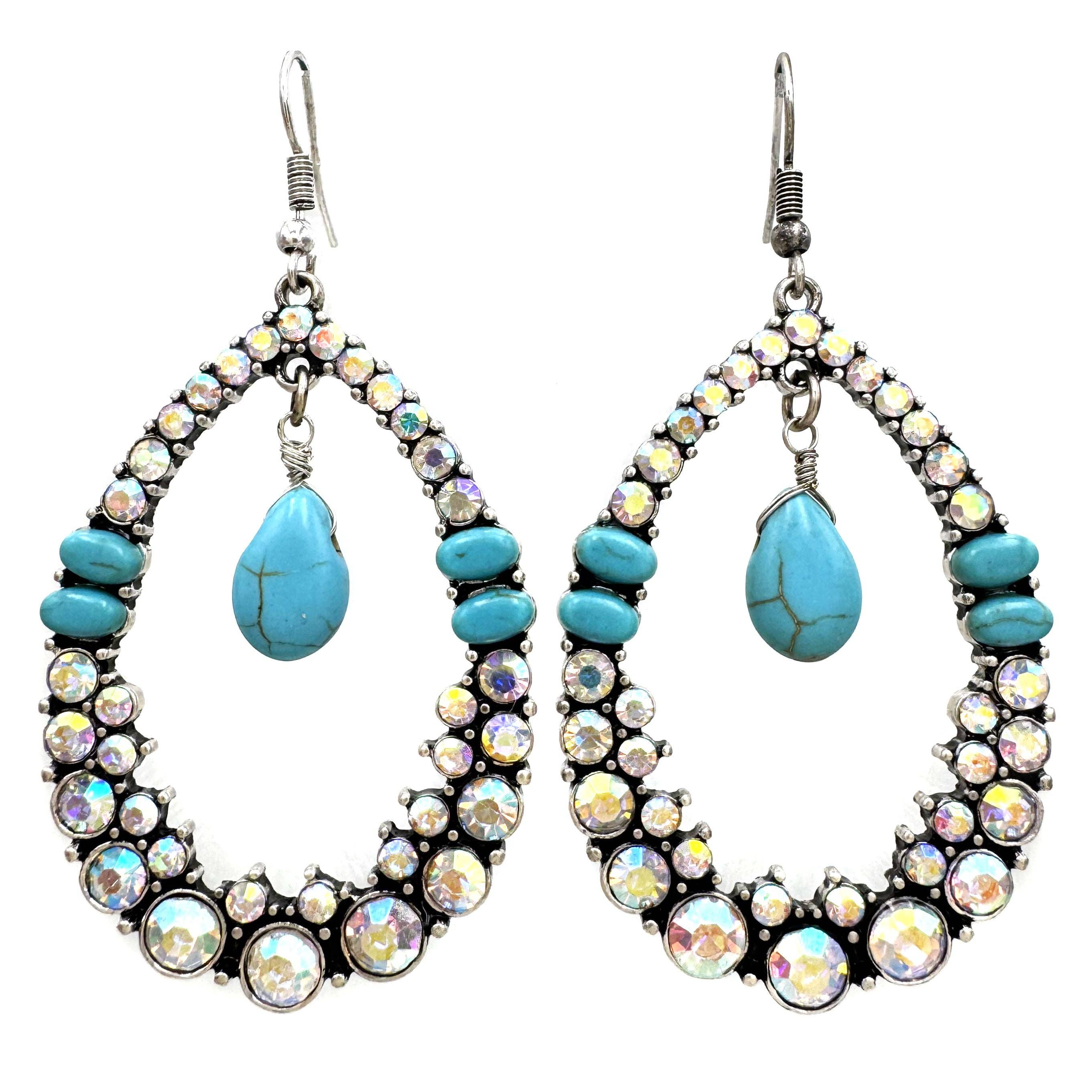 Teardrop AB Rhinestone Turquoise Earrings