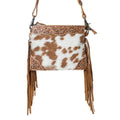 Bourbon Trail Handtooled Bag for Women in brown with hairon and fringe detail