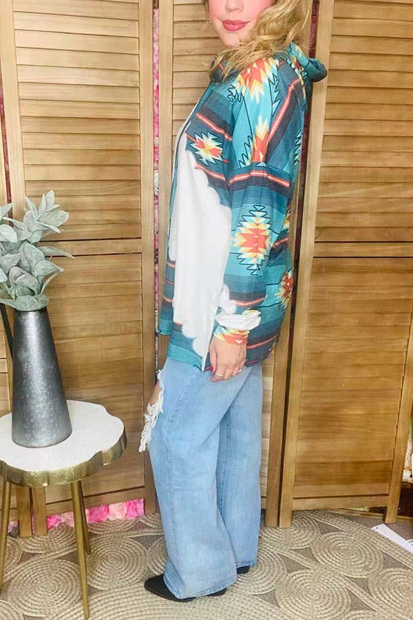 Aztec printed women hoodie top w/front pocket XCH11463